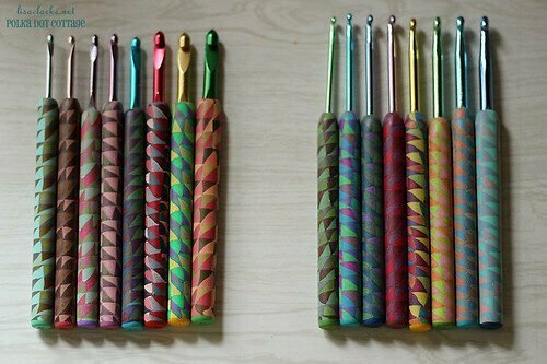 Polymer clay covered crochet hooks