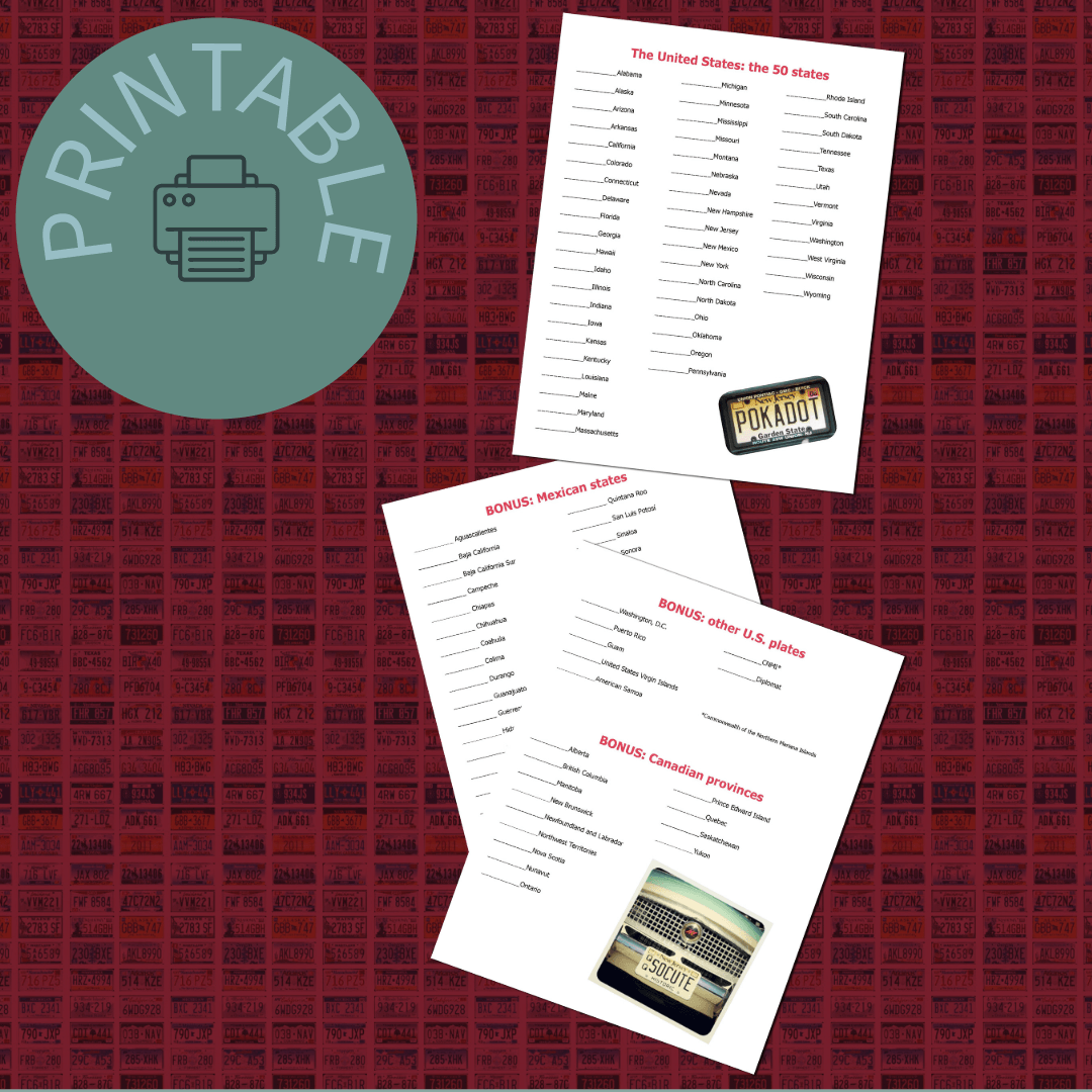 License Plate Game Printable