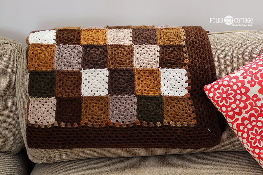 Neutral Squares crochet blanket, at Polka Dot Cottage