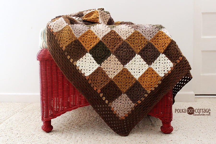 Neutral Squares crochet blanket, at Polka Dot Cottage