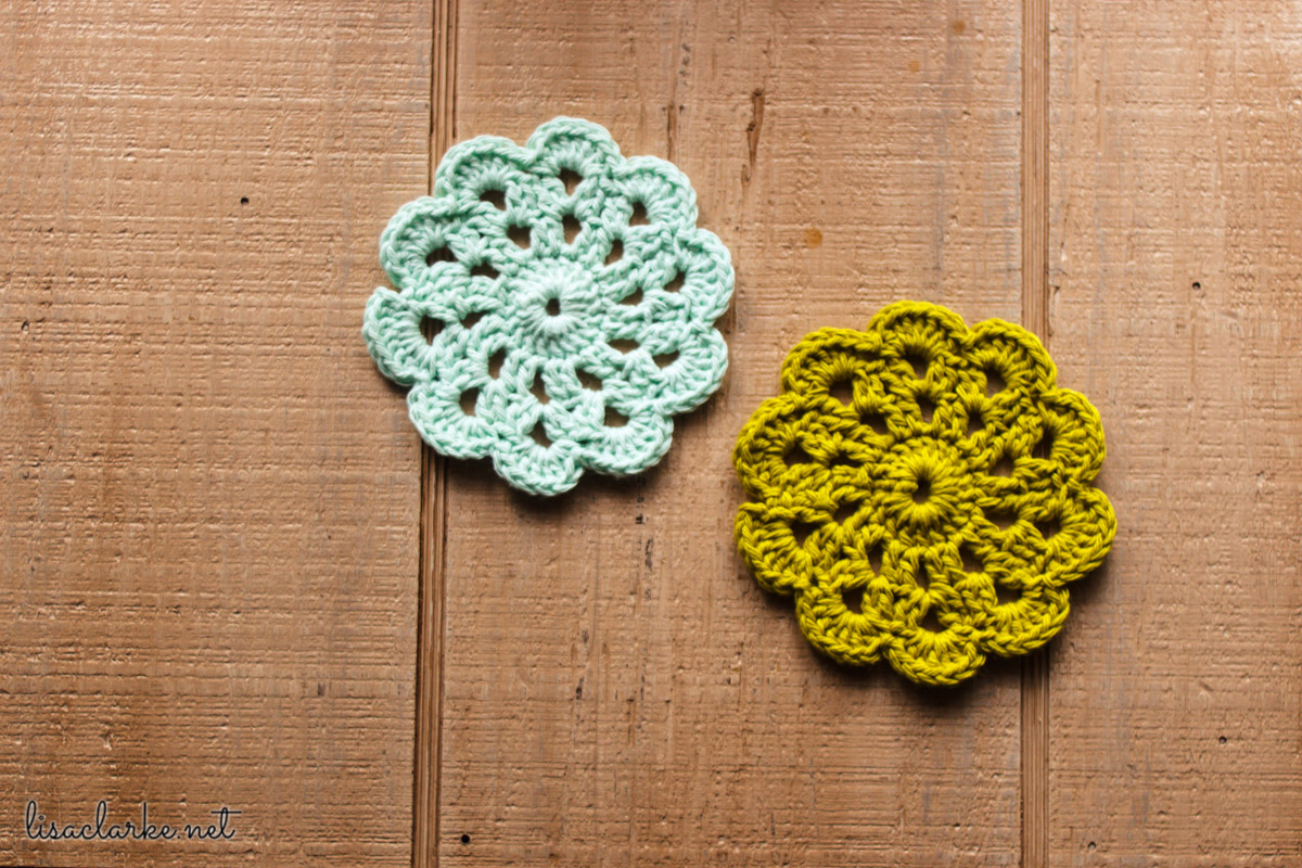 Crocheted coasters at Polka Dot Cottage