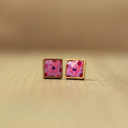 Polka Dot Cottage Stud Earrings in Pink Calico #1813