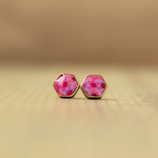 Polka Dot Cottage Stud Earrings in Pink Calico #1815