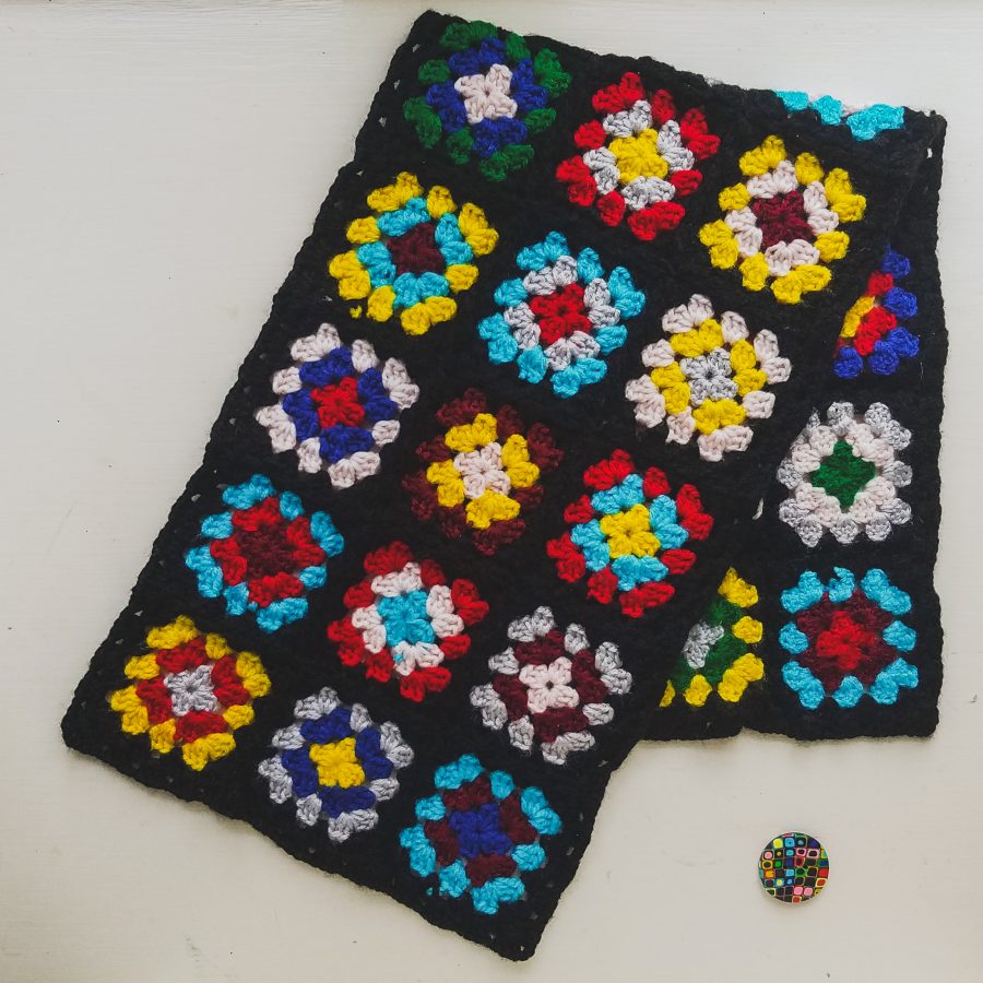 Vintage Inspired Granny Square Neckwarmer and Polymer Clay Button