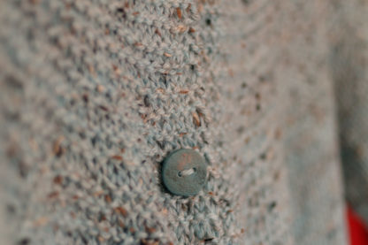 Fireside Cardigan Knitting Pattern, Polymer Clay Button Closeup