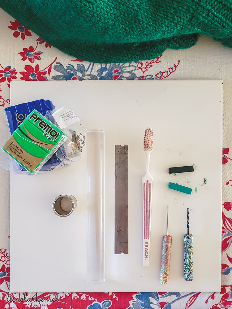Tools and supplies to make buttons to match your sweater