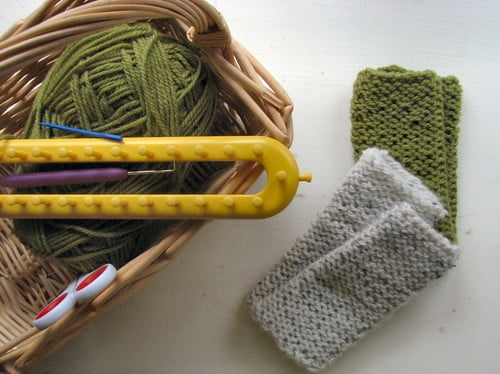Two pairs of fingerless mitts for two boys