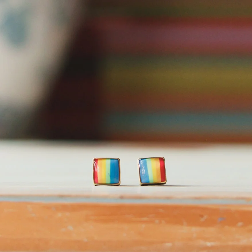 Square rainbow stud earrings