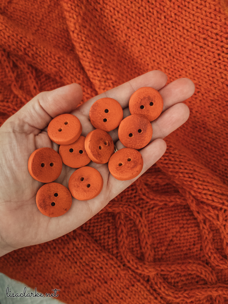 Handmade polymer clay buttons to match Knitpicks Wool of the Andes Solar Flare Heather yarn