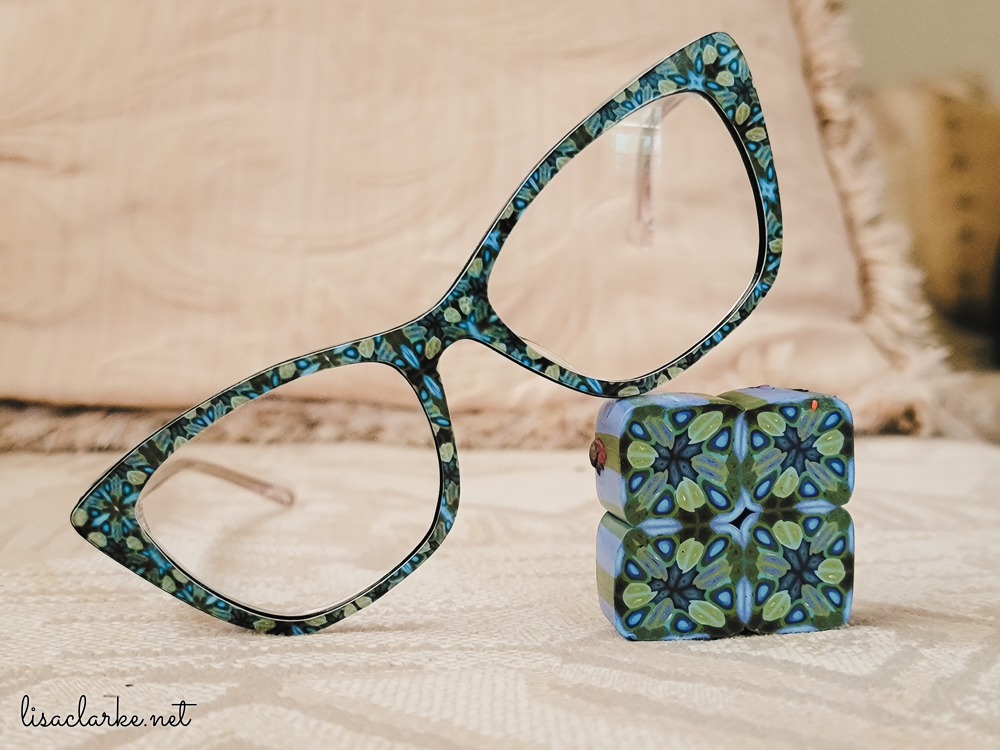 Pair Eyewear toppers from a polymer clay millefiori cane