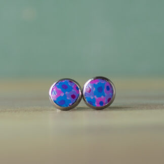 Stud Earrings<br><small>Shape: Stainless Steel Circle (10mm), Design: Violet Calico</small>